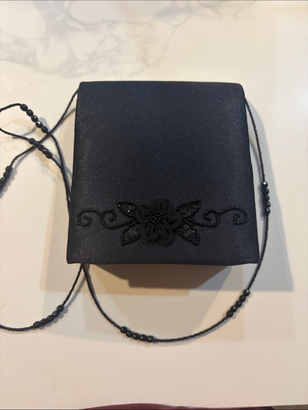 Jessica McClintock Black Beaded Floral Evening Wristlet